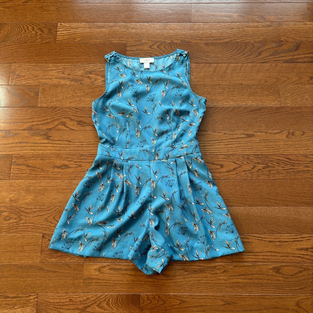 ANN TAYLOR LOFT Sleeveless Floral Romper Blue 0